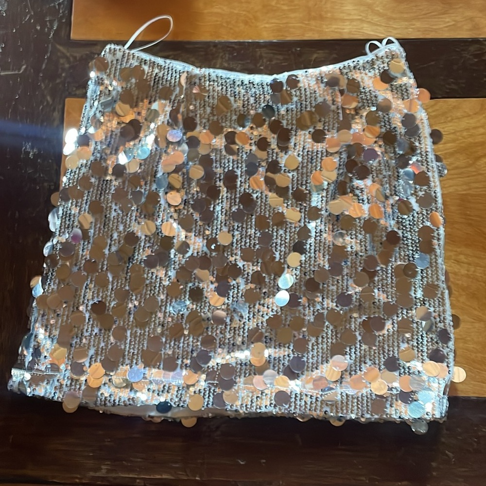 SILVER Sequin Embellished Mini Skirt, Size L